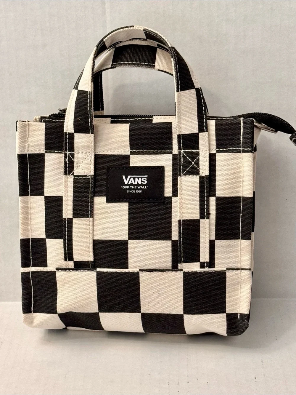 Vans Lil Pergs Checkerboard Crossbody Canvas Tote Bag Black Cream 8x7x3 - Picture 1 of 8